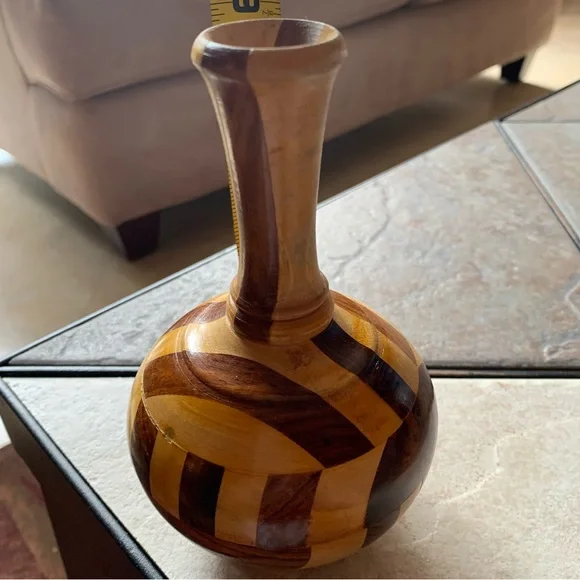 Unbranded. Segmented 6" Wood Vase. New/Unused. Handcrafted. - Picture 2 of 5